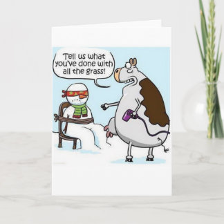 Tarjeta Festiva Secador de pelo de uva de vaca Snowman Winter Card