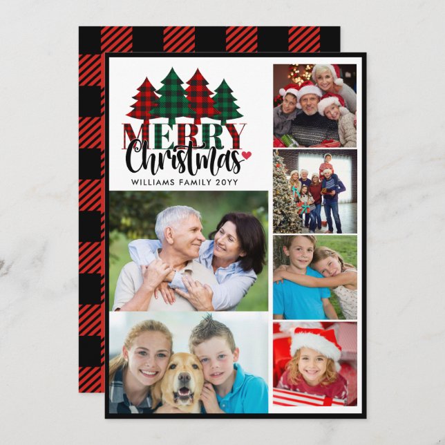 Tarjeta Festiva Seis nombres de familia colocados en fotos Feliz N (Anverso / Reverso)