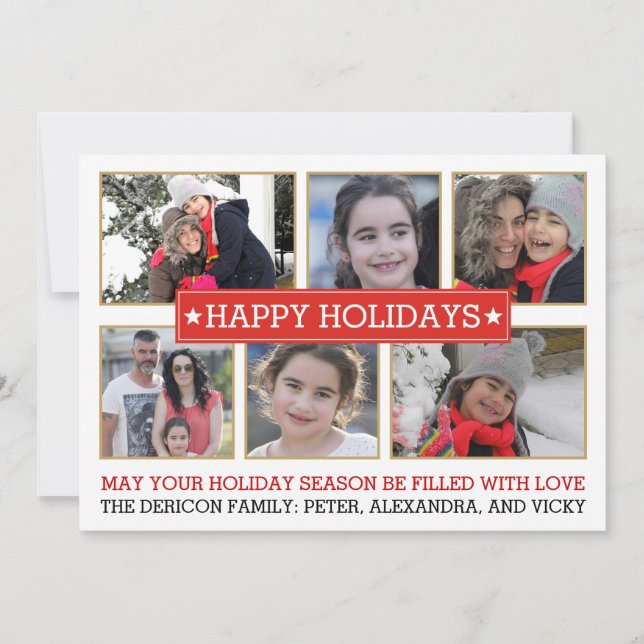 Tarjeta Festiva Seis rojos de las fotos y día de fiesta moderno (Anverso)