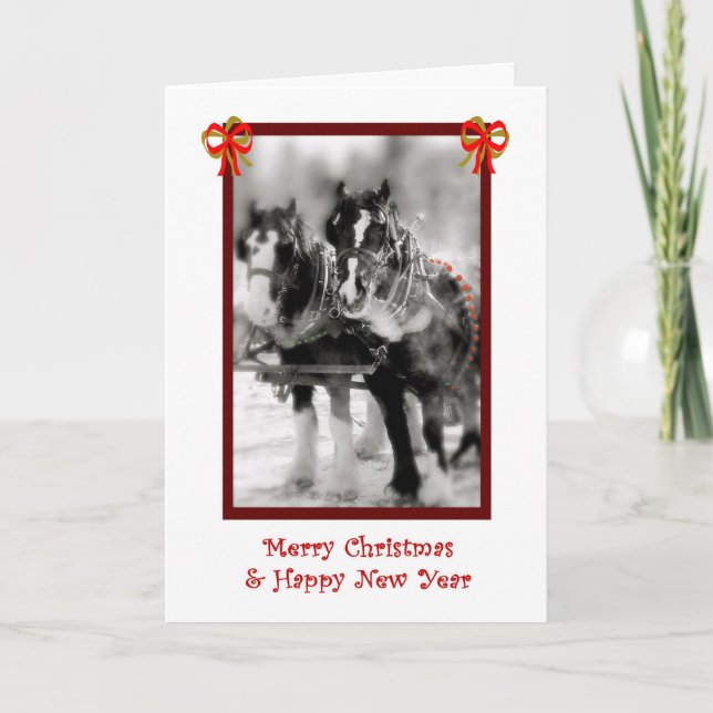 Tarjeta Festiva Selección de caballos, Feliz Navidad, Feliz Año Nu (Anverso)