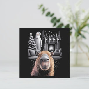 Tarjeta Festiva Selfie divertido de capybara con Santa Capy Navida