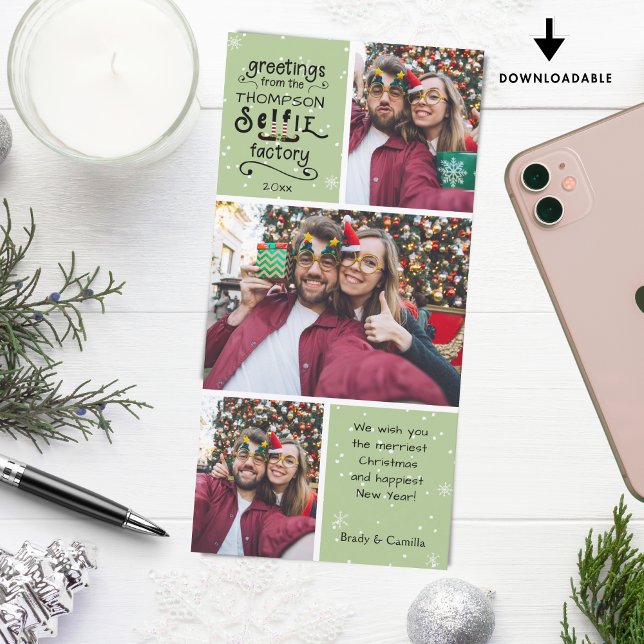 Tarjeta Festiva sELFie Greetings, Snow on Green, 3 fotos (Subido por el creador)