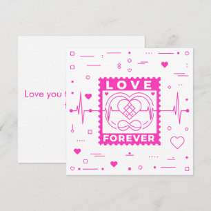 Tarjeta Festiva Sello de San Valentín Amor Rosa Neon para Siempre