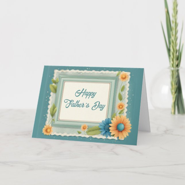 Tarjeta Festiva Sello floral retro (de hija a padre) (Anverso)