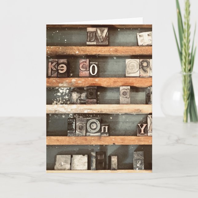 Tarjeta Festiva sellos antiguos de bloques de impresión (Anverso)