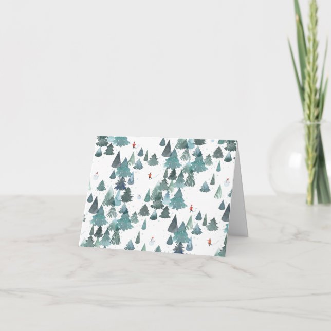 Tarjeta Festiva Selva de invierno acuarela doblada (Anverso)