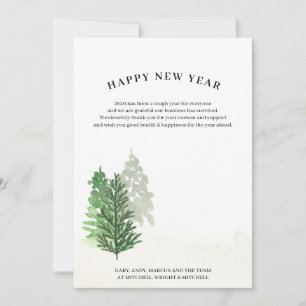 Tarjeta Festiva Selva de invierno de acuarela simple Feliz Año Nue