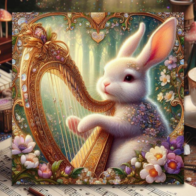 Tarjeta Festiva Semana Santa de la Música Bunny Art Nouveau (Subido por el creador)