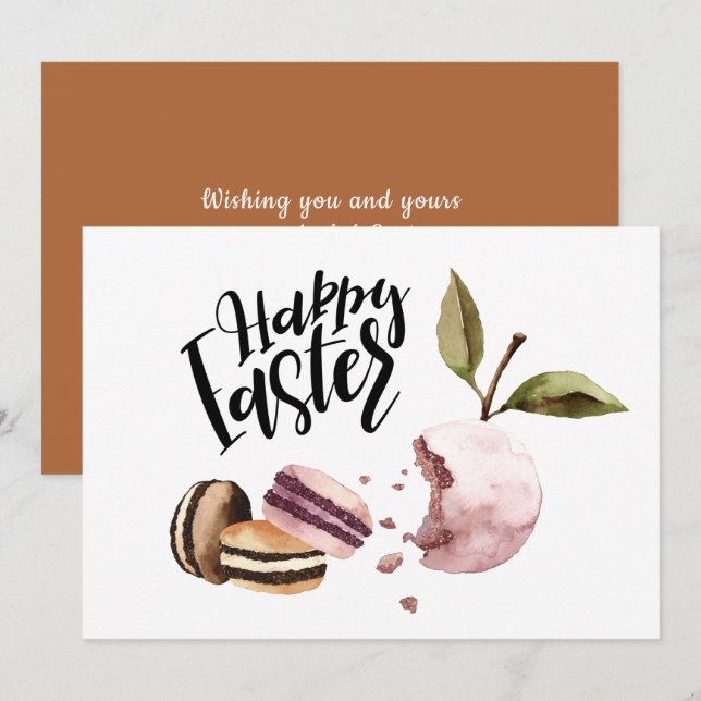Tarjeta Festiva Semana Santa | Macarons y Primavera Mínima de Frut (Anverso / Reverso)