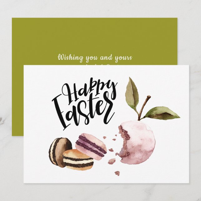 Tarjeta Festiva Semana Santa | Macarons y Primavera Mínima de Frut (Anverso / Reverso)