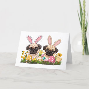 Tarjeta Festiva Semana Santa Pug Perro Conejito Orejas