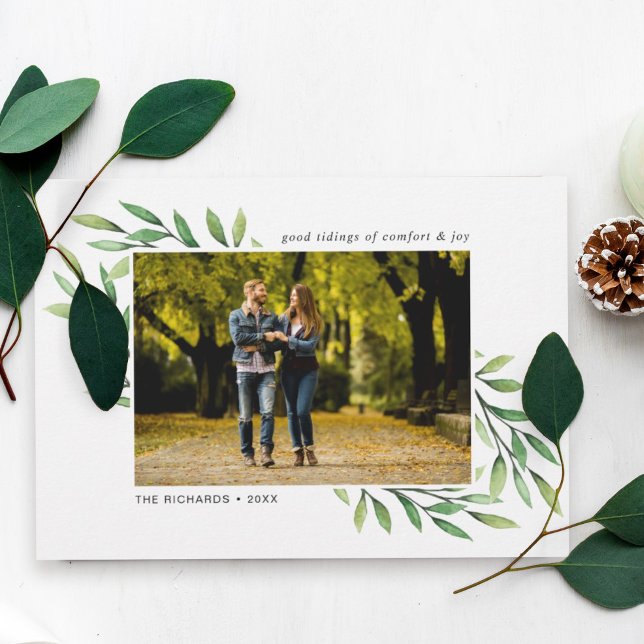 Tarjeta Festiva Sencilla acuarela deja una foto moderna (Subido por el creador)