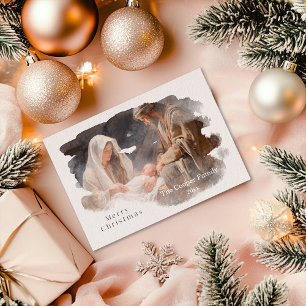 Tarjeta Festiva Sencilla escena de la Natividad al acuarela