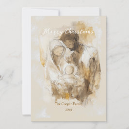 Tarjeta Festiva Sencilla escena de la Natividad con acuarela