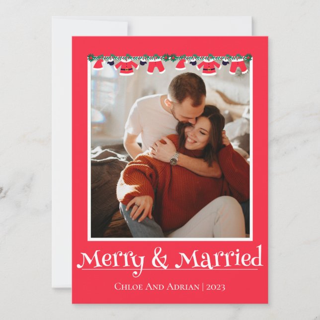 Tarjeta Festiva Sencilla foto de Navidades casados y merry recién  (Anverso)