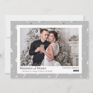 Tarjeta Festiva Sencilla foto de Navidades casados y merry recién