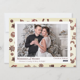 Tarjeta Festiva Sencilla foto de Navidades casados y merry recién 