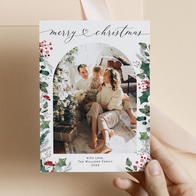 Tarjeta Festiva Sencilla foto del Arco de Navidades Verdes Boho (Subido por el creador)