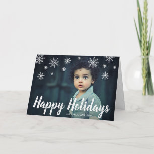 Tarjeta Festiva Sencilla foto moderna con copos de nieve