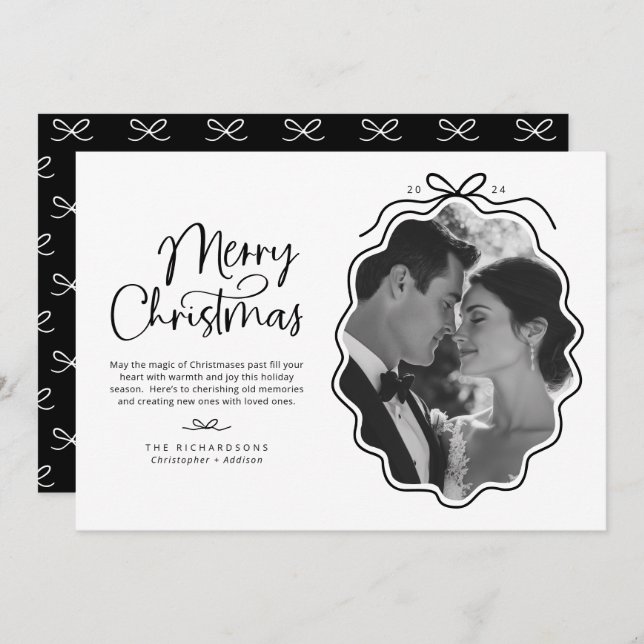 Tarjeta Festiva Sencilla Foto Retro Ondulada en Blanco y Negro (Anverso / Reverso)