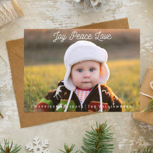 Tarjeta Festiva Sencilla Joy Peace Love Hand-lettered Holiday Phot
