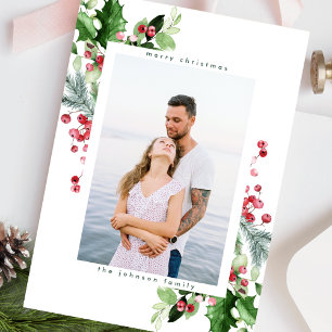 Tarjeta Festiva Sencilla nieve blanca color de agua verde exuberan