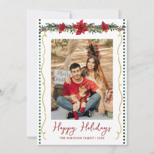 Tarjeta Festiva Sencilla vegetación Poinsettia Felices Fiestas 1 F