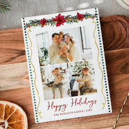 Tarjeta Festiva Sencilla vegetación Poinsettia Happy Holidays 3 Ph