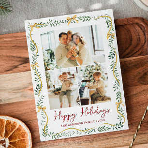 Tarjeta Festiva Sencilla vegetación y arcos de oro Navidades 3 Fot