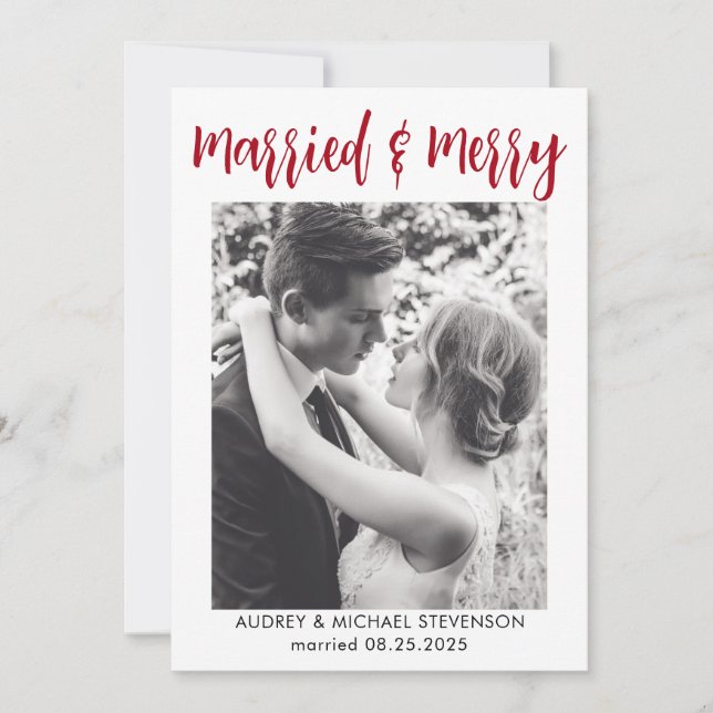 Tarjeta Festiva Sencilla y elegante foto casada y merry (Anverso)