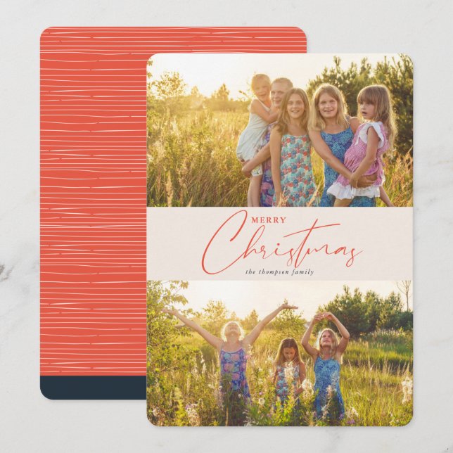 Tarjeta Festiva Sencilla y moderna foto de escritura de coral navi (Anverso / Reverso)