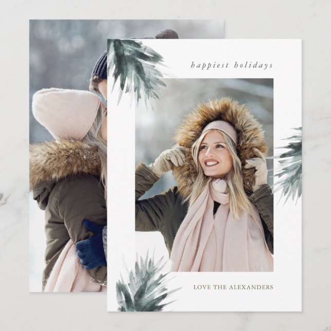 Tarjeta Festiva Sencillas ramas rusticas de vacaciones para dos Na (Anverso / Reverso)