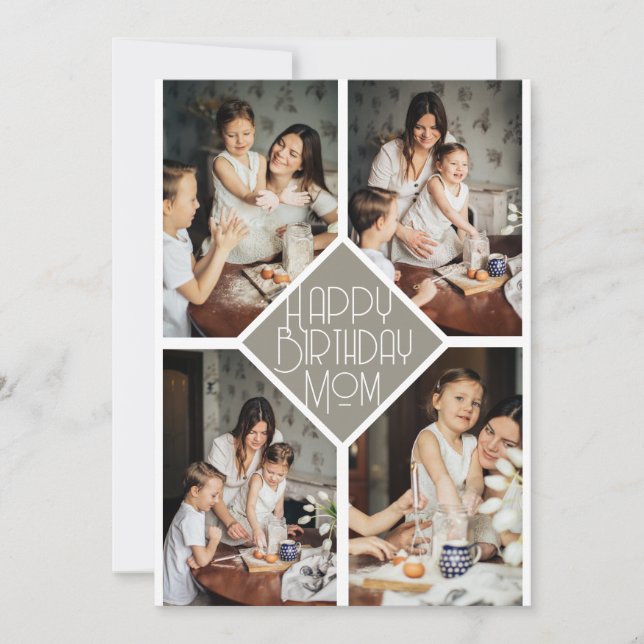 Tarjeta Festiva Sencillo collage de fotos de la mamá feliz de cump (Anverso)