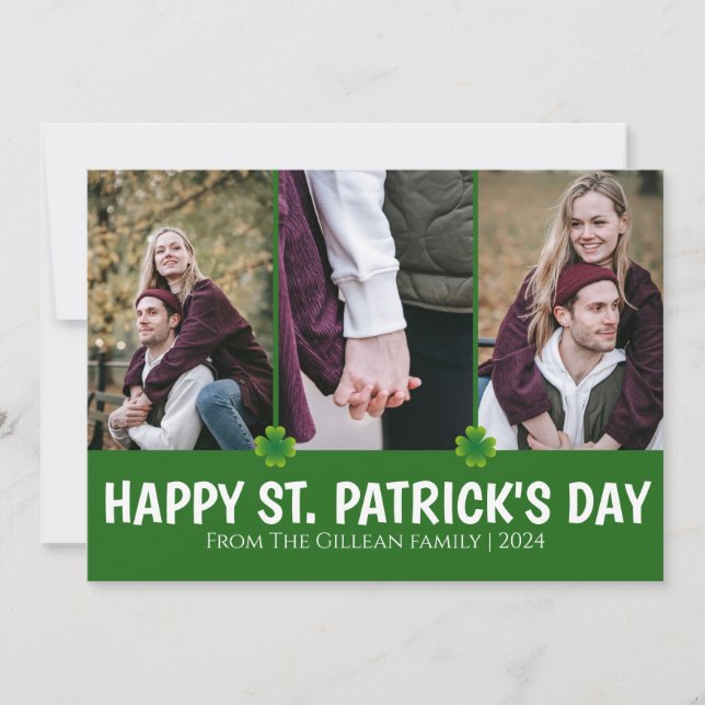Tarjeta Festiva Sencillo día de San Patrick Familia Shamrock 3 fot (Anverso)