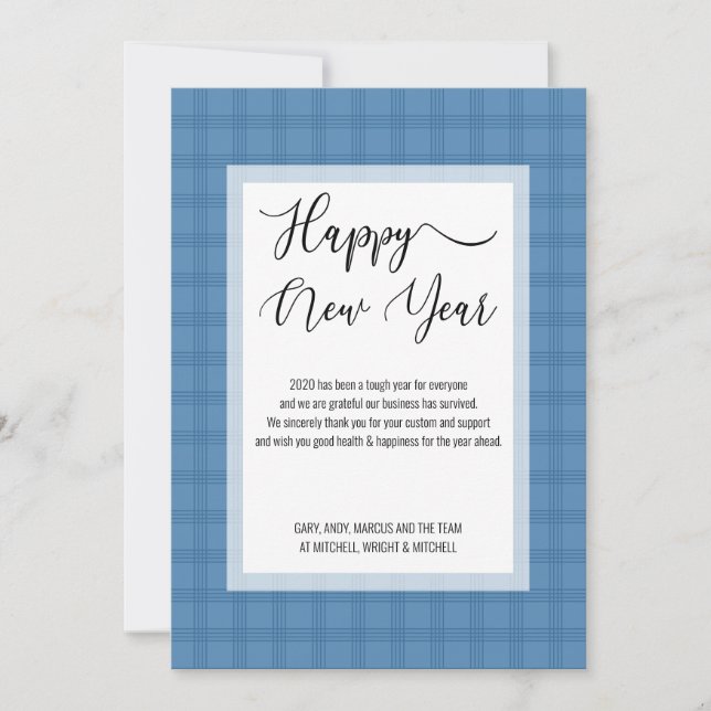 Tarjeta Festiva Sencillo Dos Tonos Azul Placa Feliz Año Nuevo (Anverso)