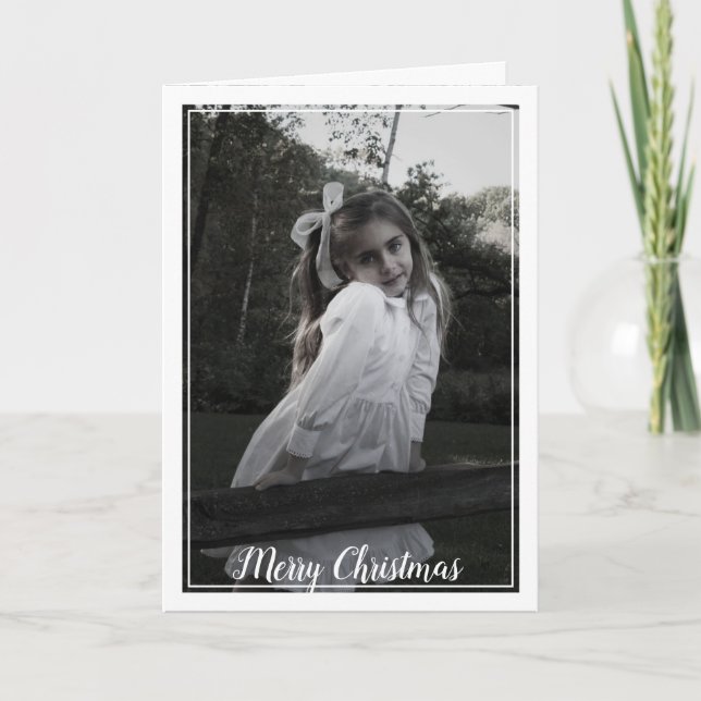 Tarjeta Festiva Sencillo elegante borde clásico 1 foto blanco (Anverso)