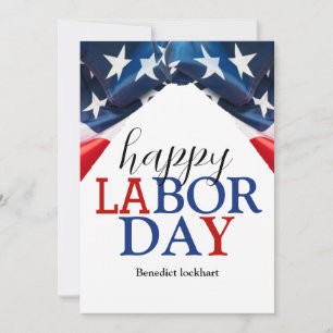 Tarjeta Festiva Sencillo elegante Feliz Día del Trabajo Rojo Azul