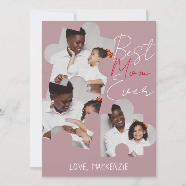 Tarjeta Festiva Sencillo Elegante Rompecabezas Collage de Fotos Dí (Anverso)