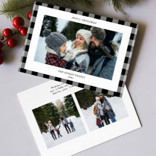 Tarjeta Festiva Sencillo Gris Negro Plaid Border 3 Fotos Navidades