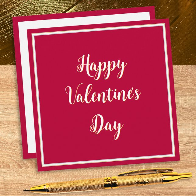 Tarjeta Festiva Sencillo guión elegante rojo Feliz Día de San Vale (A simple and stylish Valentine card with 'Happy Valentine's Day' in white script on a red background)