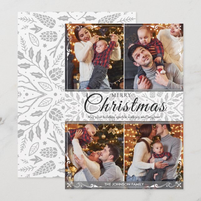 Tarjeta Festiva Sencillo Marco Blanco Elegante 4 Navidades de foto (Anverso / Reverso)