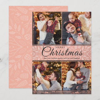 Tarjeta Festiva Sencillo marco rosa elegante 4 Navidades de fotos