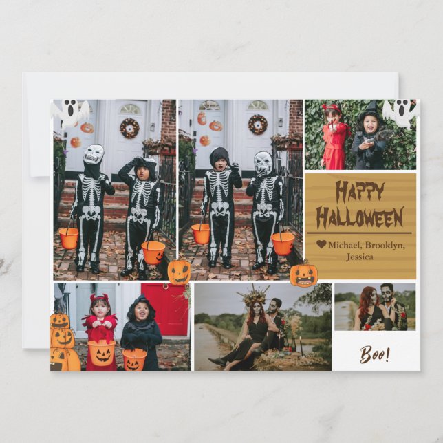 Tarjeta Festiva Sencillo Moderno Feliz Halloween foto collage fami (Anverso)