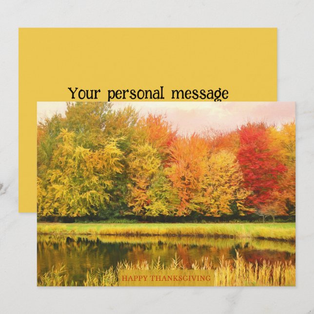 Tarjeta Festiva Sencillo paisaje otoñal Feliz Día de Acción de Gra (Anverso / Reverso)