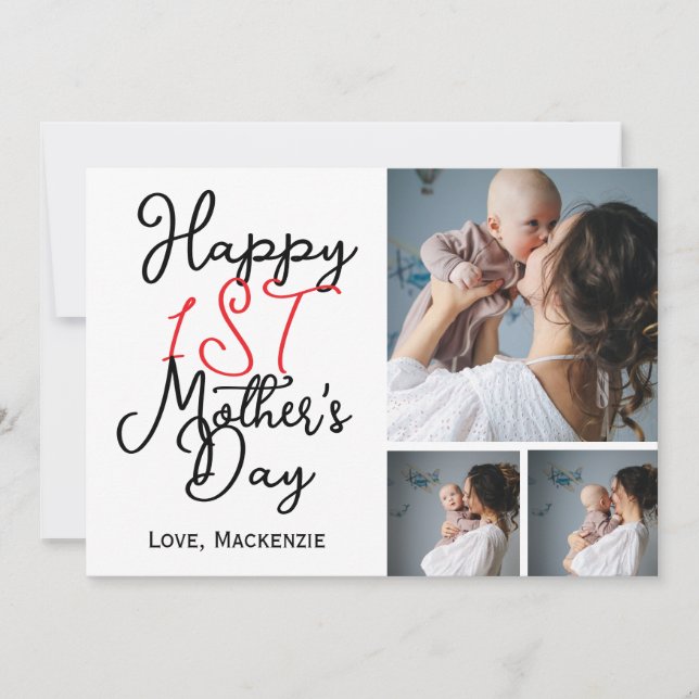 Tarjeta Festiva Sencillo primer collage de tres fotos del día de l (Anverso)