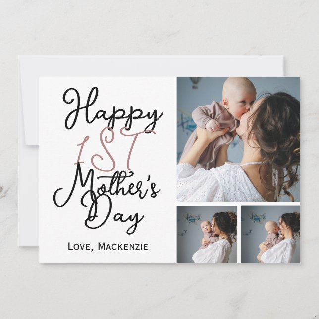 Tarjeta Festiva Sencillo primer collage de tres fotos del Día de l (Anverso)