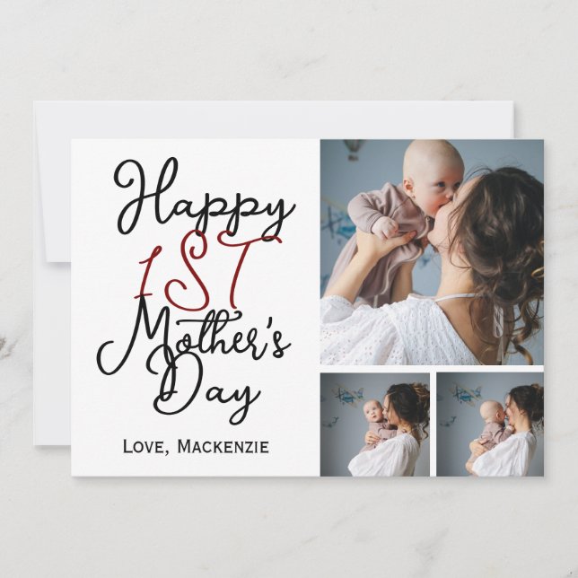 Tarjeta Festiva Sencillo primer Día de la Madre Tres Colage de Fot (Anverso)