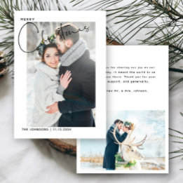 Tarjeta Festiva Sencillo primer Navidades Boda Foto Gracias