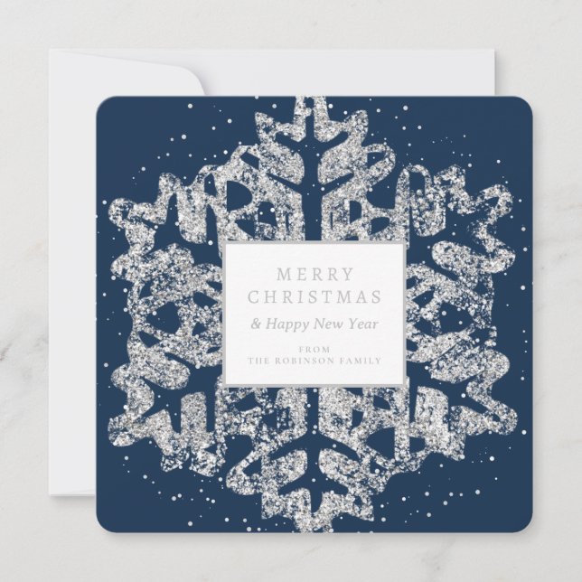 Tarjeta Festiva Sencillo Purpurina de Navidades de plata en la mar (Anverso)
