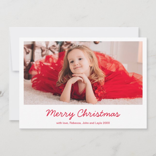 Tarjeta Festiva Sencillo Red Elegant Foto Navidades Modernos (Anverso)